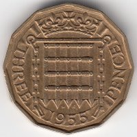 Великобритания 3 пенса 1955 год