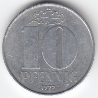 ГДР 10 пфеннигов 1972 год