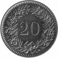 Швейцария 20 раппенов 1975 год