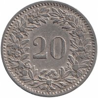 Швейцария 20 раппенов 1898 год (редкая!)