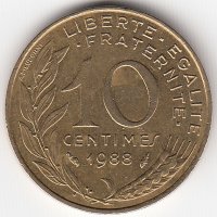 Франция 10 сантимов 1988 год