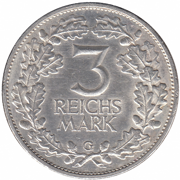 Германия (Веймарская республика) 3 рейхсмарки 1925 год G (Тысячелетие Рейнской области)