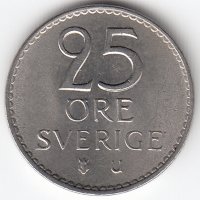 Швеция 25 эре 1963 год