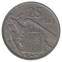 Испания 25 песет 1957 год (65 внутри звезды)