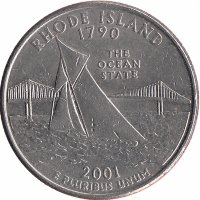 США 25 центов 2001 год (P). Род-Айленд.