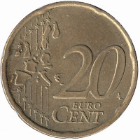 Греция 20 евроцентов 2002 год (отметка МД: "E" - Мадрид)