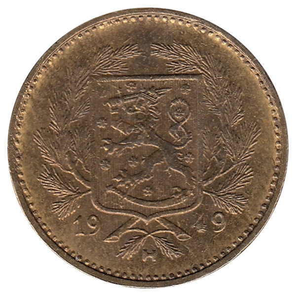 Финляндия 5 марок 1949 год ("N"-широкая, иголки ровные) 