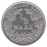 Германия 1/2 марки 1905 год (A)