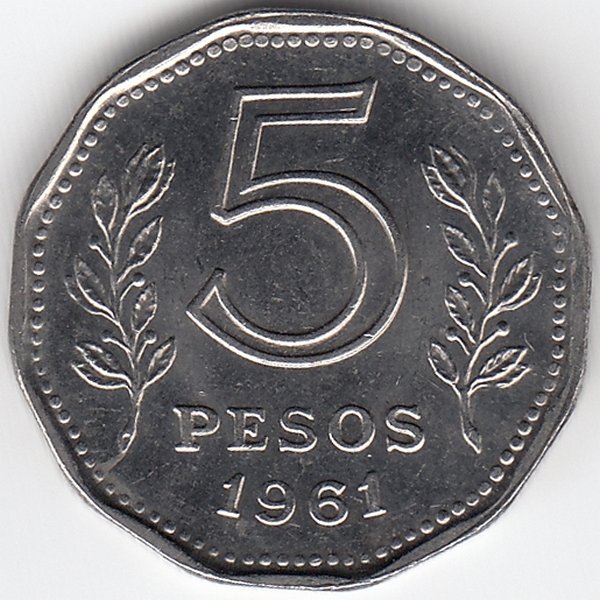 Аргентина 5 песо 1961 год