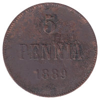 Финляндия (Великое княжество) 5 пенни 1889 год 