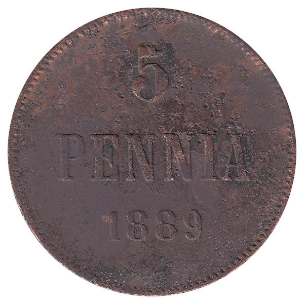 Финляндия (Великое княжество) 5 пенни 1889 год 