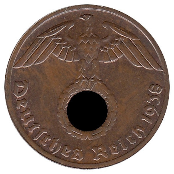 Германия (Третий Рейх) 1 рейхспфенниг 1938 год (А)
