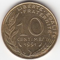 Франция 10 сантимов 1991 год