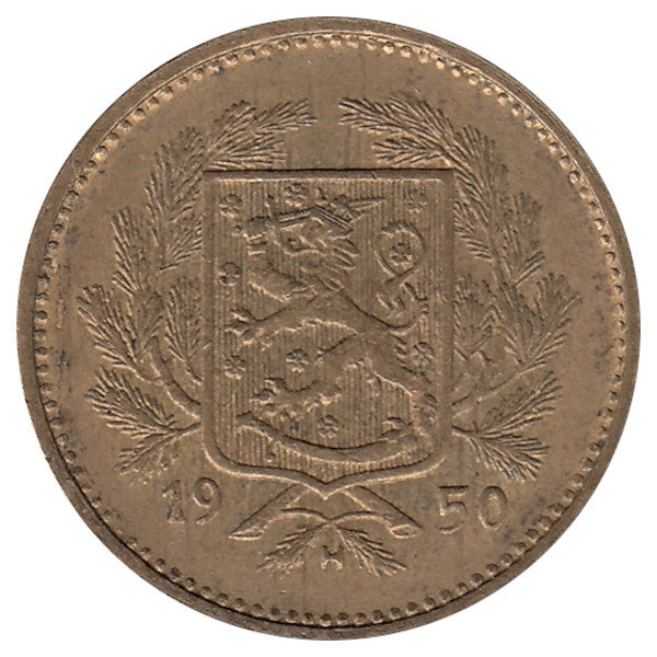 Финляндия 5 марок 1950 год ("N" приподнята, иголки ровные)