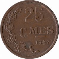 Люксембург 25 сантимов 1947 год