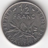 Франция 1/2 франка 1967 год