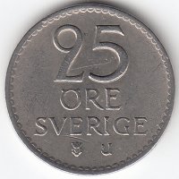 Швеция 25 эре 1966 год