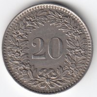 Швейцария 20 раппенов 1943 год