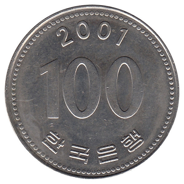 Южная Корея 100 вон 2001 год