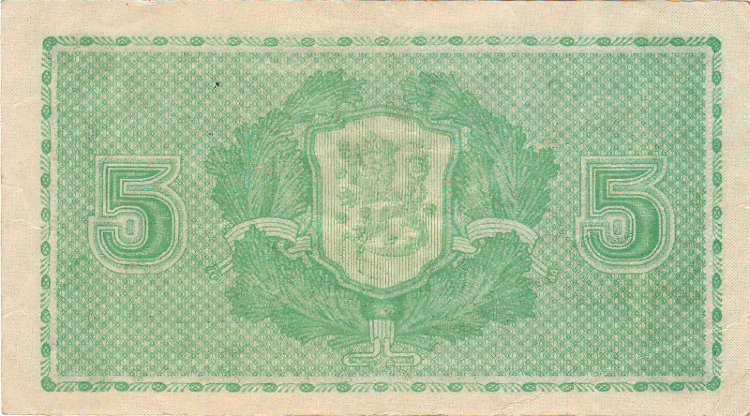 Банкнота 5 марок 1939 г. Финляндия