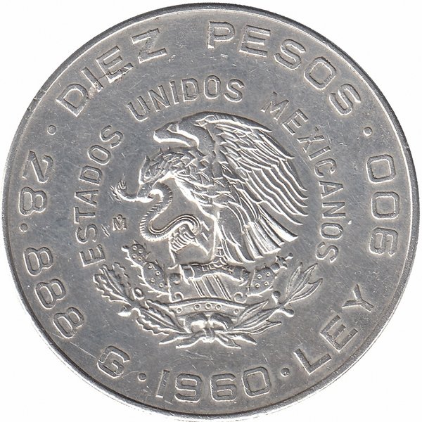 Мексика 10 песо 1960 год