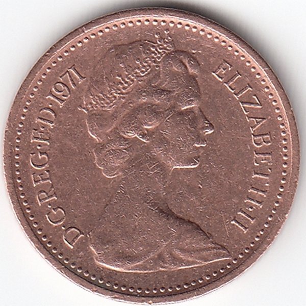 Великобритания 1/2 нового пенни 1971 год
