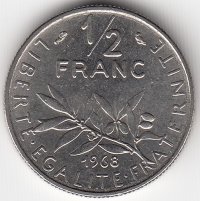 Франция 1/2 франка 1968 год