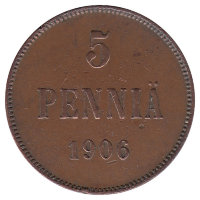 Финляндия (Великое княжество) 5 пенни 1906 год 