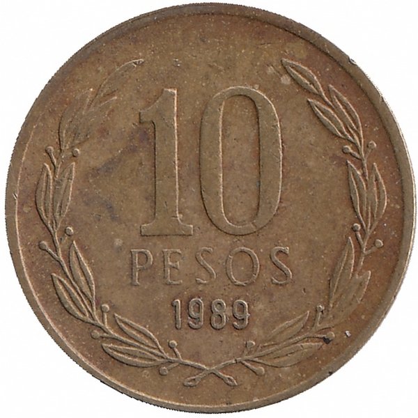 Чили 10 песо 1989 год