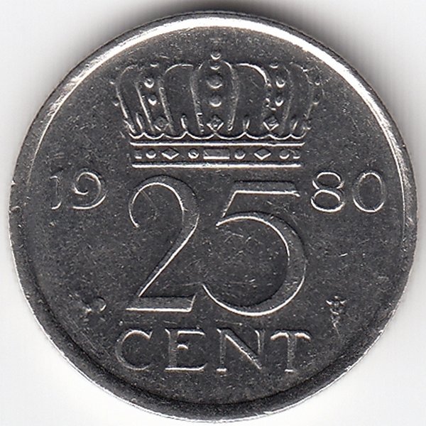 Нидерланды 25 центов 1980 год