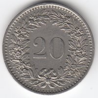 Швейцария 20 раппенов 1976 год
