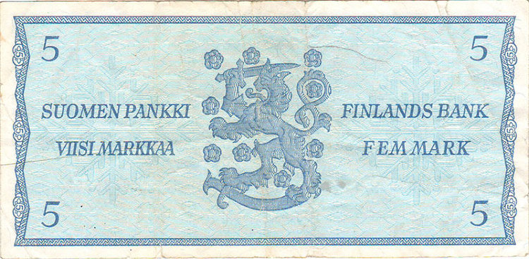 Банкнота 5 марок 1963 г. Финляндия