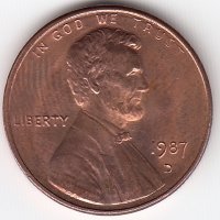 США 1 цент 1987 год (D)