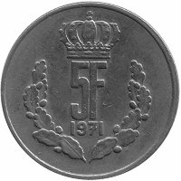 Люксембург 5 франков 1971 год