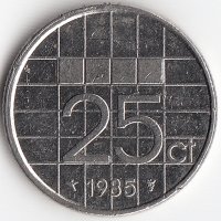 Нидерланды 25 центов 1985 год