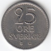 Швеция 25 эре 1970 год