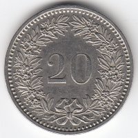 Швейцария 20 раппенов 1983 год