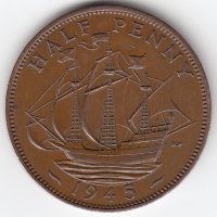 Великобритания 1/2 пенни 1945 год