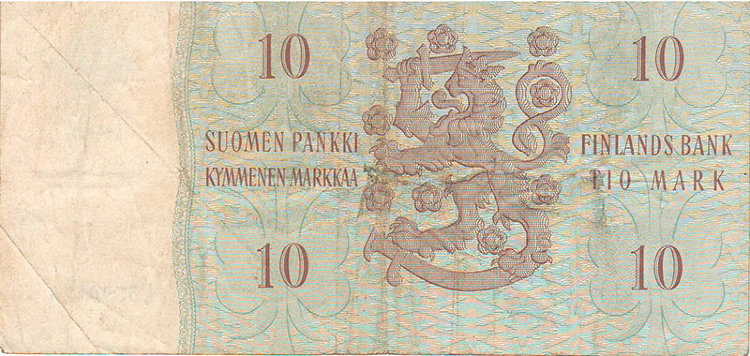Банкнота 10 марок 1963 г. Финляндия