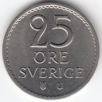 Швеция 25 эре 1971 год