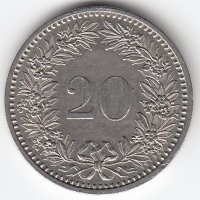 Швейцария 20 раппенов 1984 год