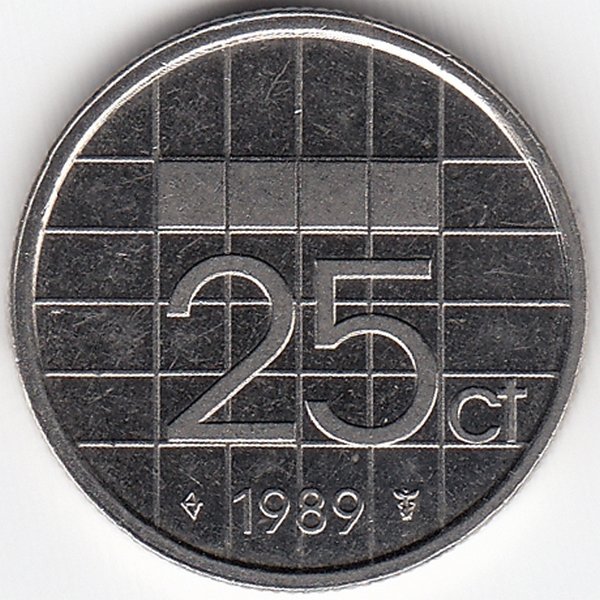 Нидерланды 25 центов 1989 год