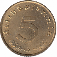 Германия (Третий Рейх) 5 рейхспфеннигов 1938 год (А)