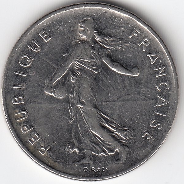 Франция 5 франков 1992 год