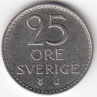 Швеция 25 эре 1973 год