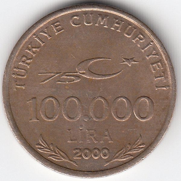 Турция 100 000 лир 2000 год