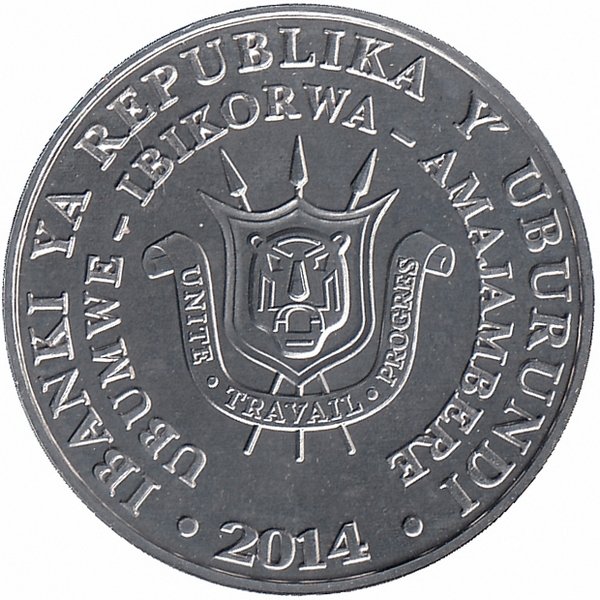 Бурунди 5 франков 2014 год (Калао-трубач)