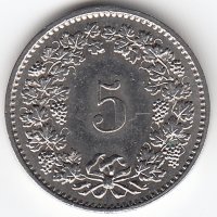 Швейцария 5 раппенов 1975 год
