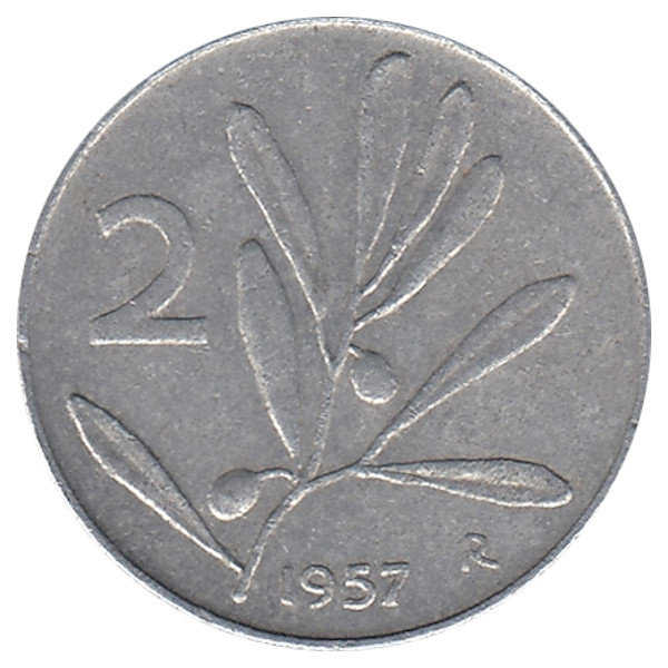 Италия 2 лиры 1957 год