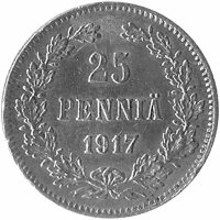 Финляндия (Великое княжество) 25 пенни 1917 год (орёл без короны)